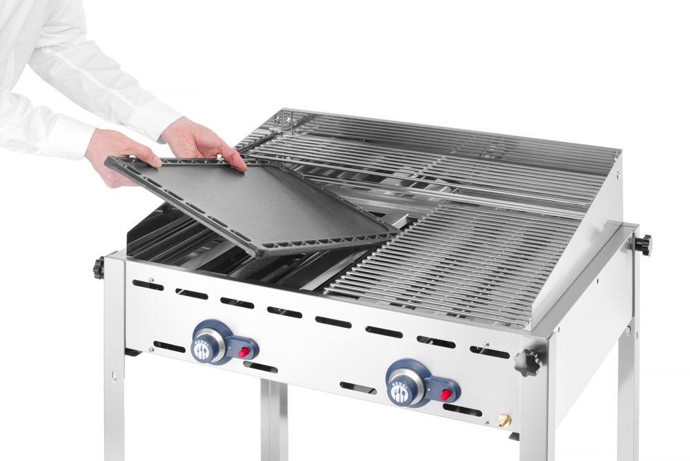 Barbecue Green Fire avec 2 brûleurs, HENDI, Profi Line, Plaque et grille en fonte émaillée GN 1/1, 11,6kW, 740x615x(H)825mm