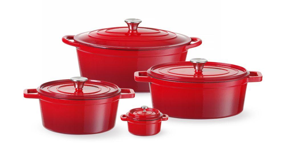 Cocotte en fonte émaillée, HENDI, 0,27L, Rouge, 130x100x(H)48mm