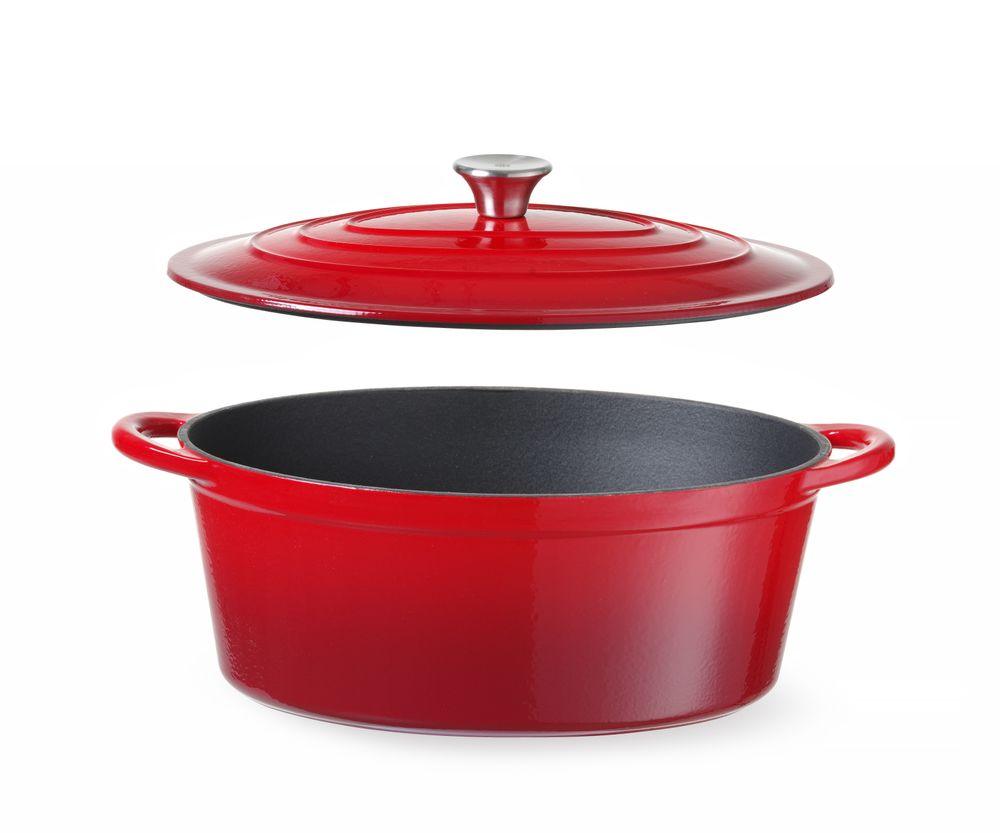 Cocotte en fonte émaillée, HENDI, 6,88L, Rouge, 405x255x(H)134mm
