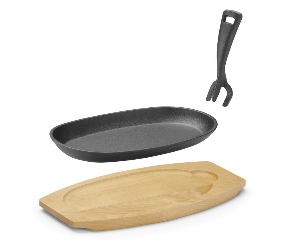 Plat en fonte avec dessous en bois et poignée avec pince - HENDI