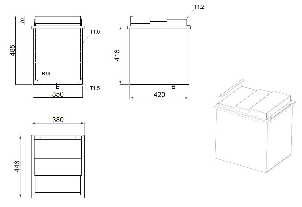 BAC À GLACE ENCASTRABLE EN ACIER INOXYDABLE - 7538.0005 - COMBISTEEL