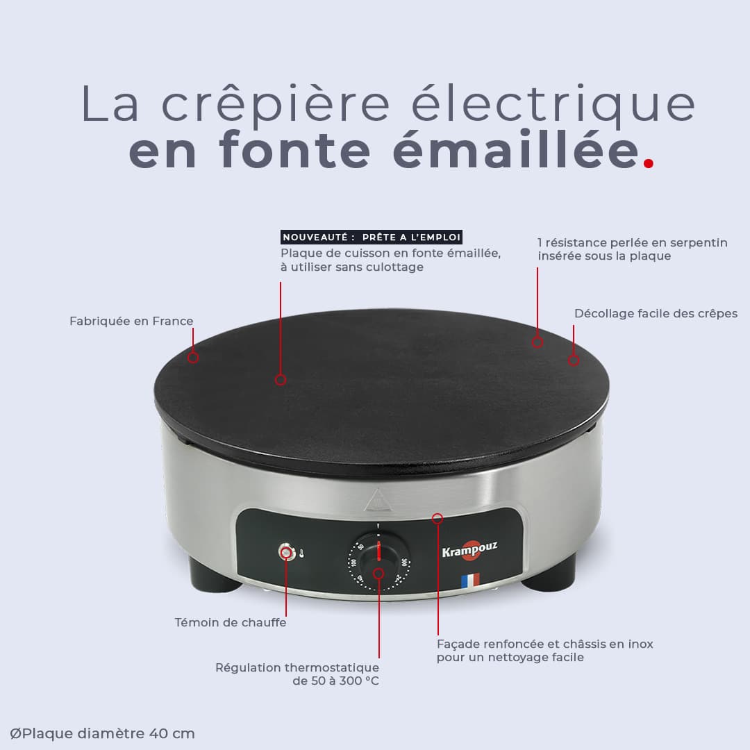 Crepiere electrique émaillée - gamme standard - chassis rond Ø 40 cm - KRAMPOUZ