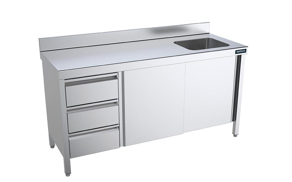 Table de 2400x600 avec portes, module et bac à droite- DISTFORM - FCDPB624