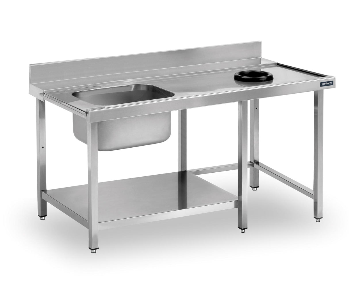 Table murale entrée de prélavage bac à gauche, orifice et étagère 1600x750x850- DISTFORM - FPAEC16I