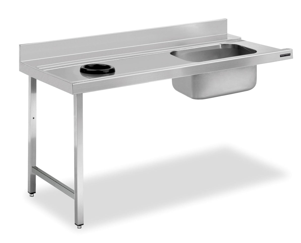 Table murale entrée de prélavage bac à droite et orifice 1600x750x850- DISTFORM - FPMAC16D