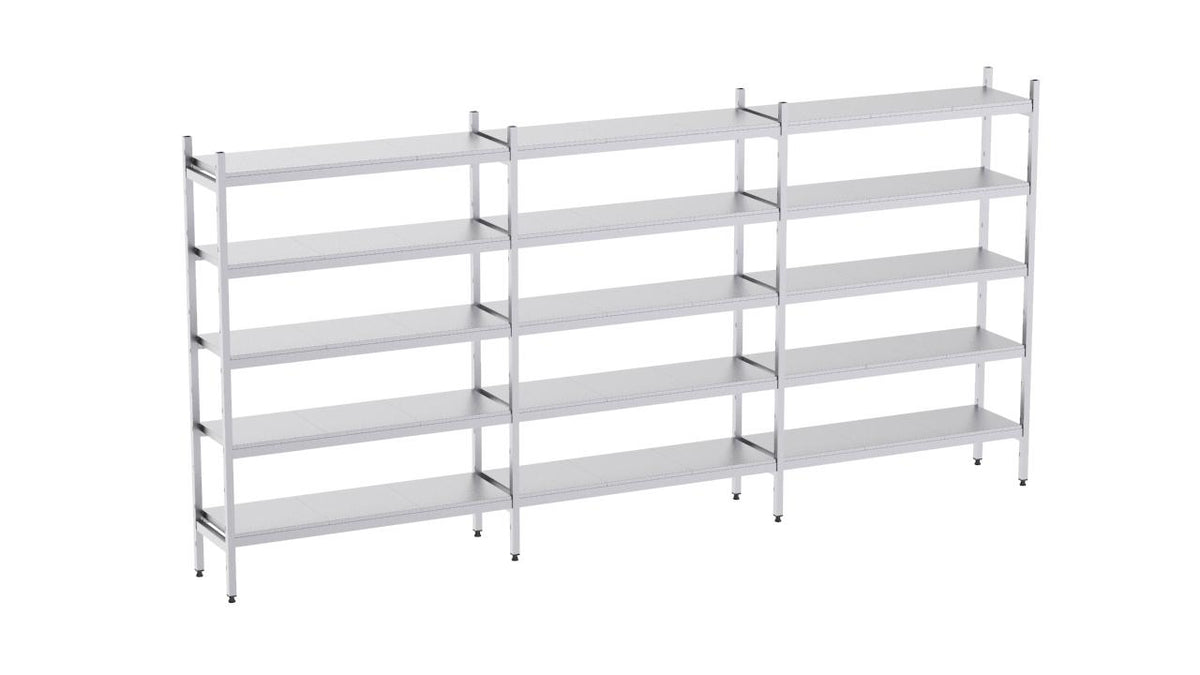 Rayonnage en acier inoxydable linéaires 5950x400 perf. 5 niveaux- DISTFORM - KIT00924