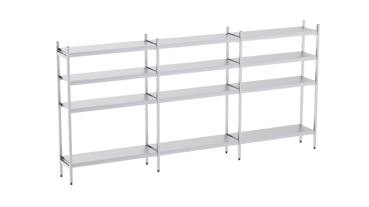 Rayonnage en acier inoxydable linéaires 3720x500 lisse 4 niveaux- DISTFORM - KIT00653