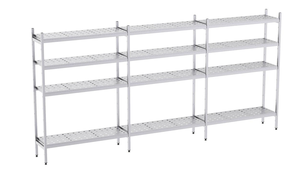 Rayonnage en acier inoxydable linéaires 3820x400 perf. 4 niveaux- DISTFORM - KIT00840