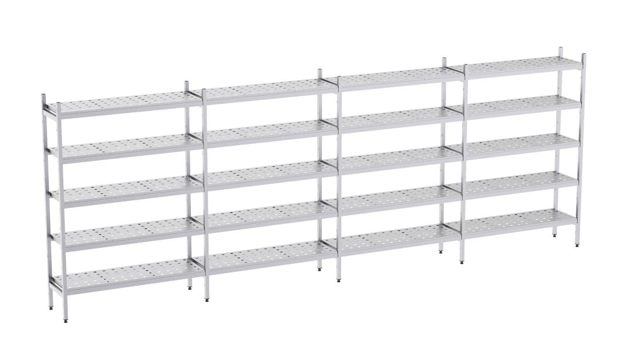Rayonnage en acier inoxydable linéaires 6450x500 perf. 5 niveaux- DISTFORM - KIT01115