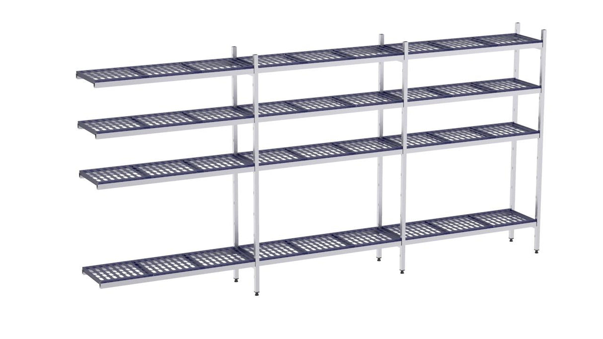 Rayonnage en acier inoxydable d'angle 4590x500 polyp. 4 niveaux- DISTFORM - KIT02290