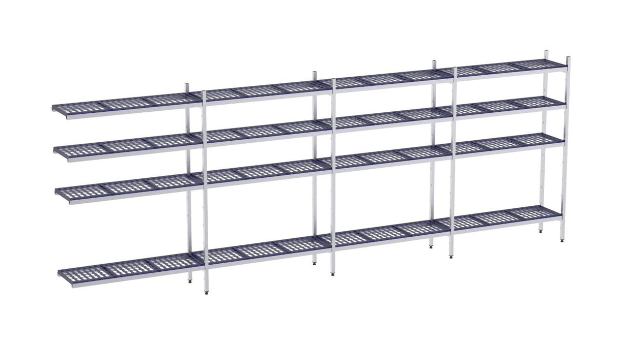 Rayonnage en acier inoxydable d'angle 4920x500 polyp. 4 niveaux- DISTFORM - KIT02294