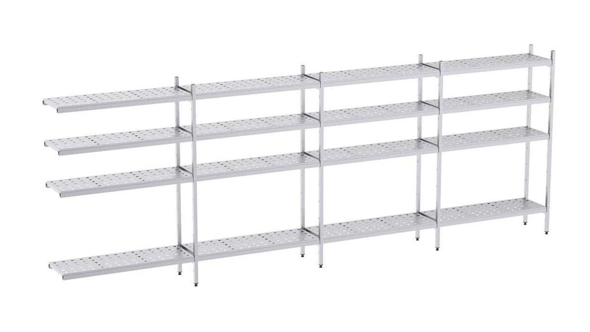 Rayonnage en acier inoxydable d'angle 6420x400 perf. 4 niveaux- DISTFORM - KIT02867