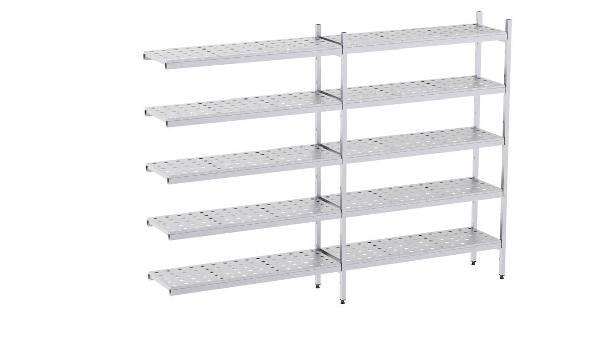 Rayonnage en acier inoxydable d'angle 3260x400 perf. 5 niveaux- DISTFORM - KIT02896