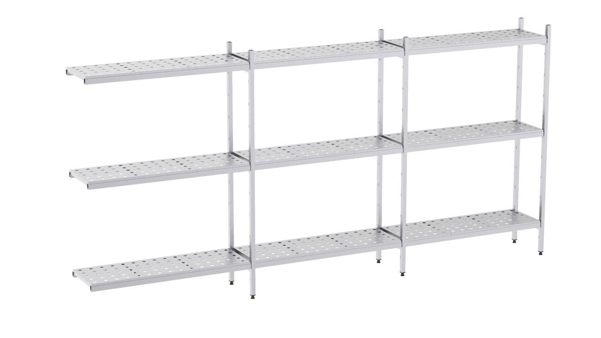 Rayonnage en acier inoxydable d'angle 3890x500 perf. 3 niveaux- DISTFORM - KIT02965