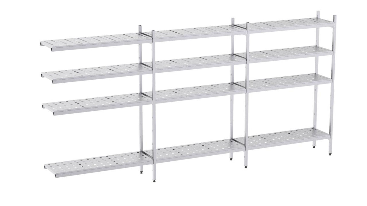 Rayonnage en acier inoxydable d'angle 4190x500 perf. 4 niveaux- DISTFORM - KIT03030