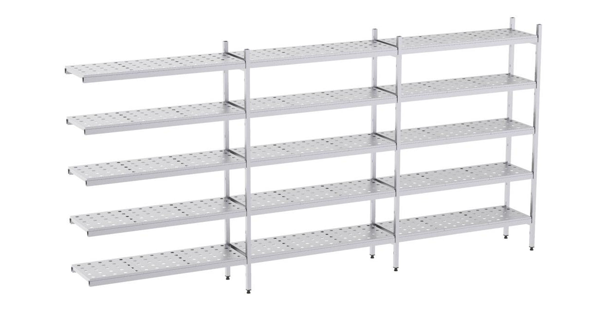 Rayonnage en acier inoxydable d'angle 3790x500 perf. 5 niveaux- DISTFORM - KIT03088
