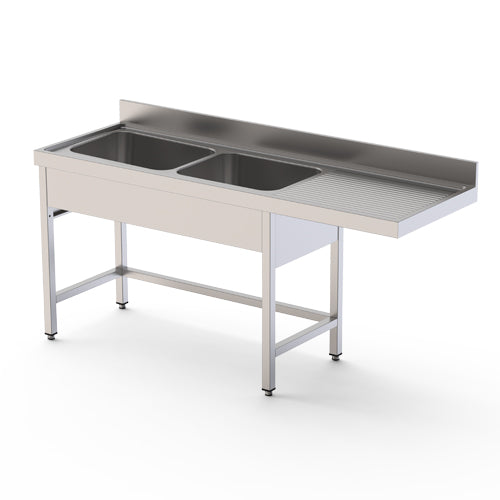 PLONGES POUR LAVE-VAISSELLE - 2 BACS - 1 EGOUTTOIR A DROITE - LONGUEUR 1400