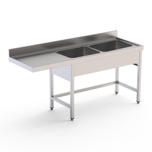 PLONGES POUR LAVE-VAISSELLE - 2 BACS - 1 EGOUTTOIR A GAUCHE - LONGUEUR 1800