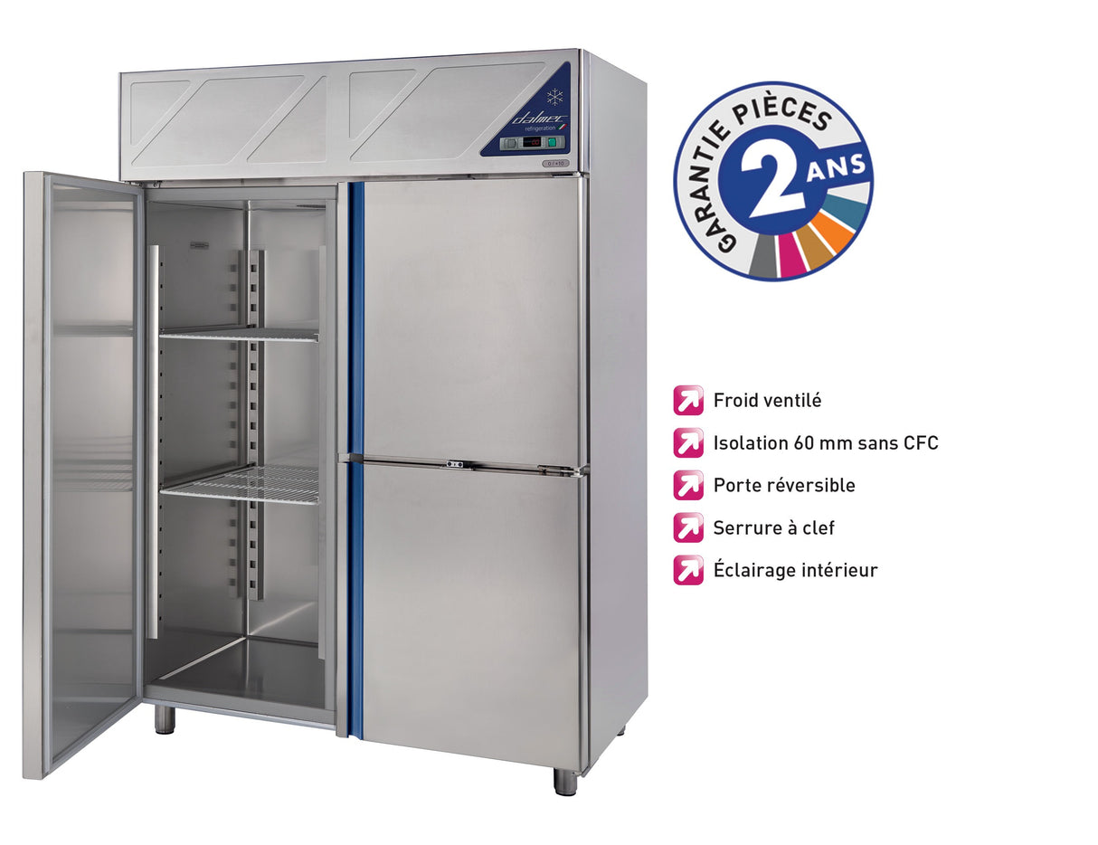 Armoire réfrigérée positive 0/+10°C - 1 porte pleine + 2 portillons - 1400 L - Sans groupe logé - DA1412PSG-3 - Dalmec