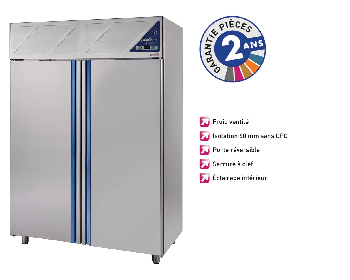 Armoire réfrigérée positive 0/+10°C - 1400 L - 2 portes pleines - Sans groupe logé - DA1400PSG-3 - Dalmec