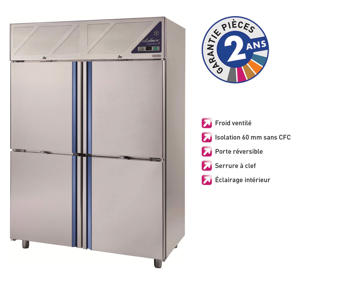Armoire réfrigérée positive 0/+10°C - 4 portillons - 1200 L - Sans groupe logé - DA1204PSG-3 - Dalmec