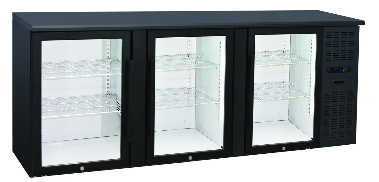 Arrière-bars Skinplate - 3 portes vitrées - 500 litres - 6 étagères - Groupe logé - AB300V - Nosem