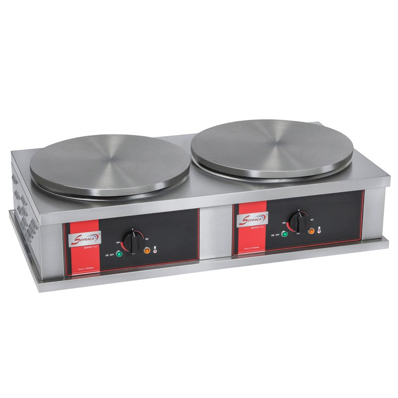 Crêpière électrique carrée professionnelle à usage intensif - Version double - Diamètre 40 cm - CR2CE40