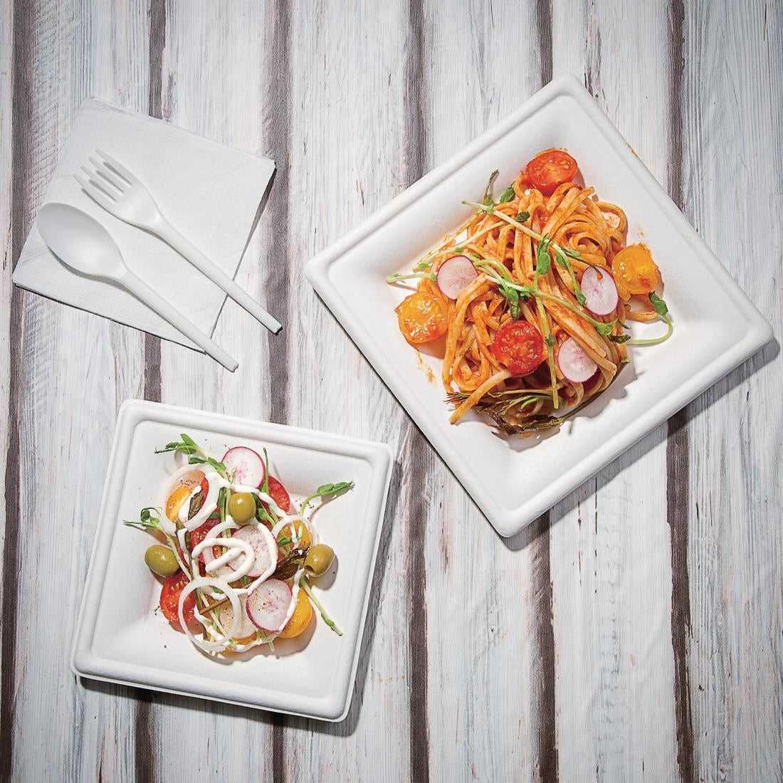 Assiettes carrées compostables en bagasse Fiesta Compostable 159mm (lot de 50)