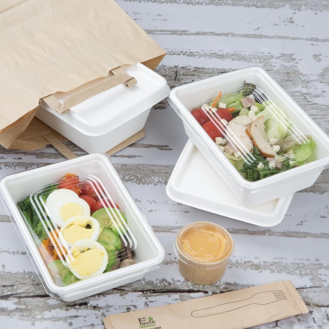 Barquettes alimentaires en bagasse Fiesta Compostable 800ml (lot de 100)