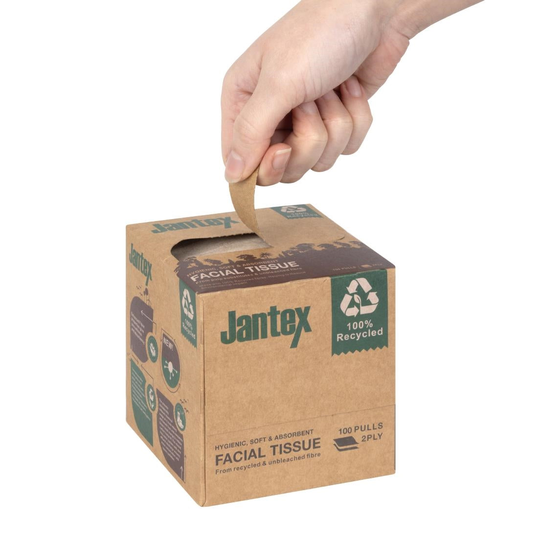 Cube de mouchoirs Jantex Green 100% recyclé 100 feuilles (lot de 36)