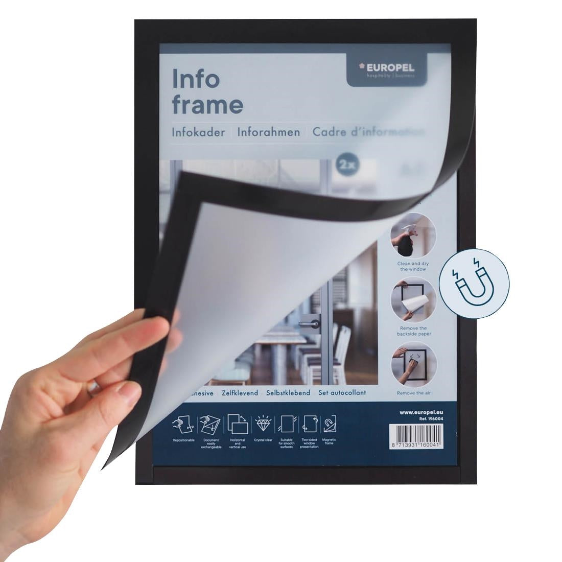 Cadres d'affichage autocollants Europel A4 argent (lot de 2)