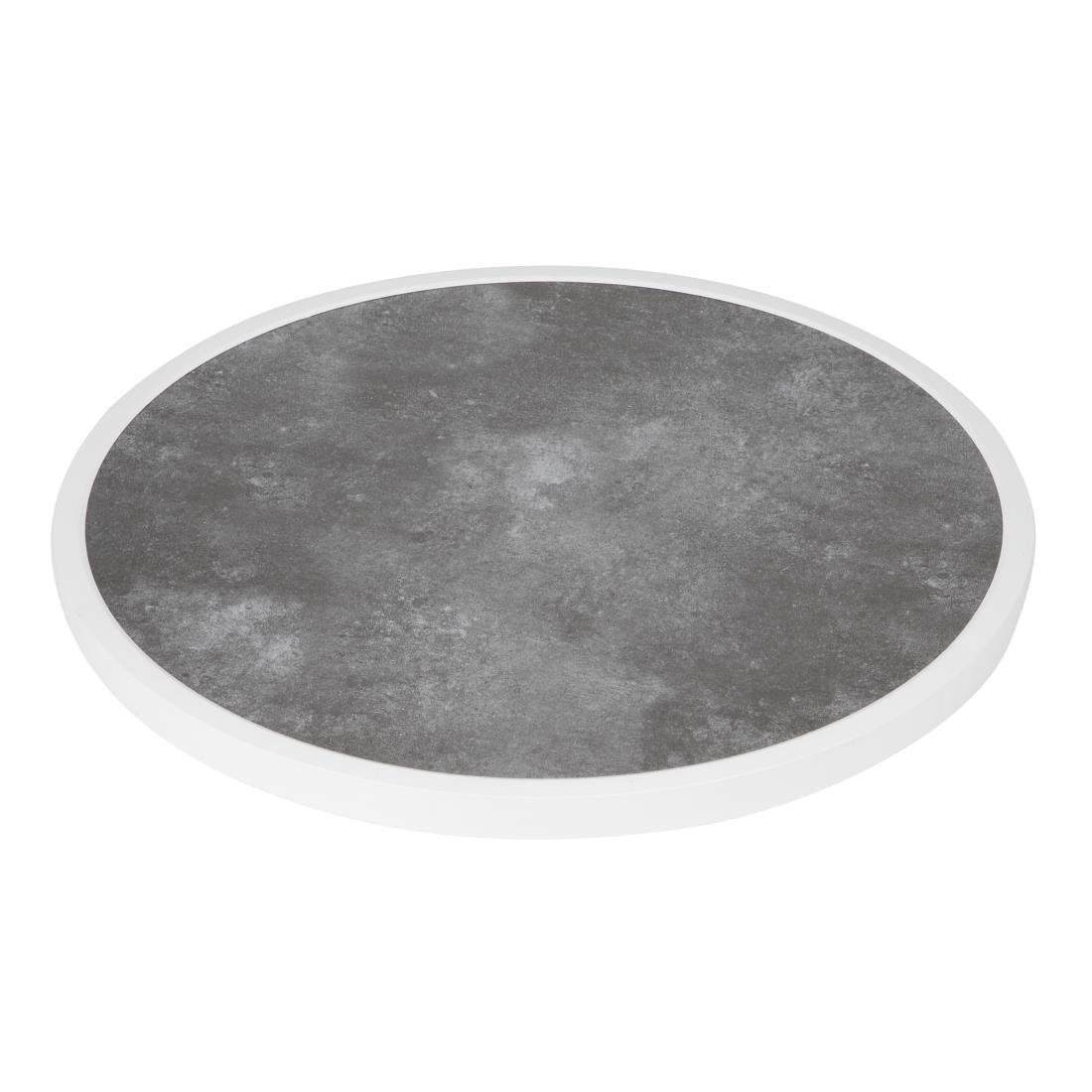 Plateau de table extérieur rond en verre trempé Bolero effet pierre foncée bord blanc 580mm