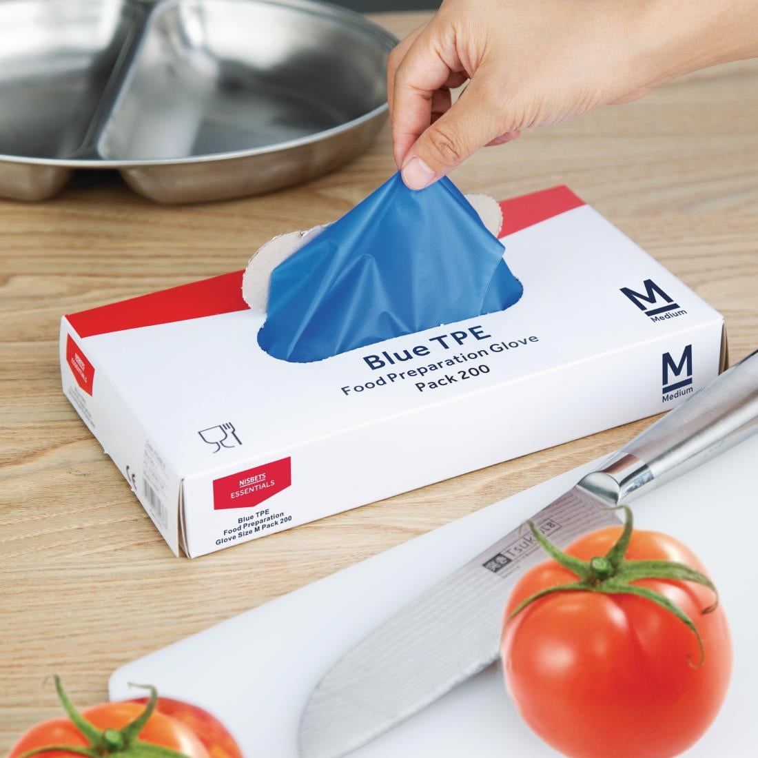 Gants alimentaires en TPE non poudrés bleus Nisbets Essentials (lot de 200) - Taille M