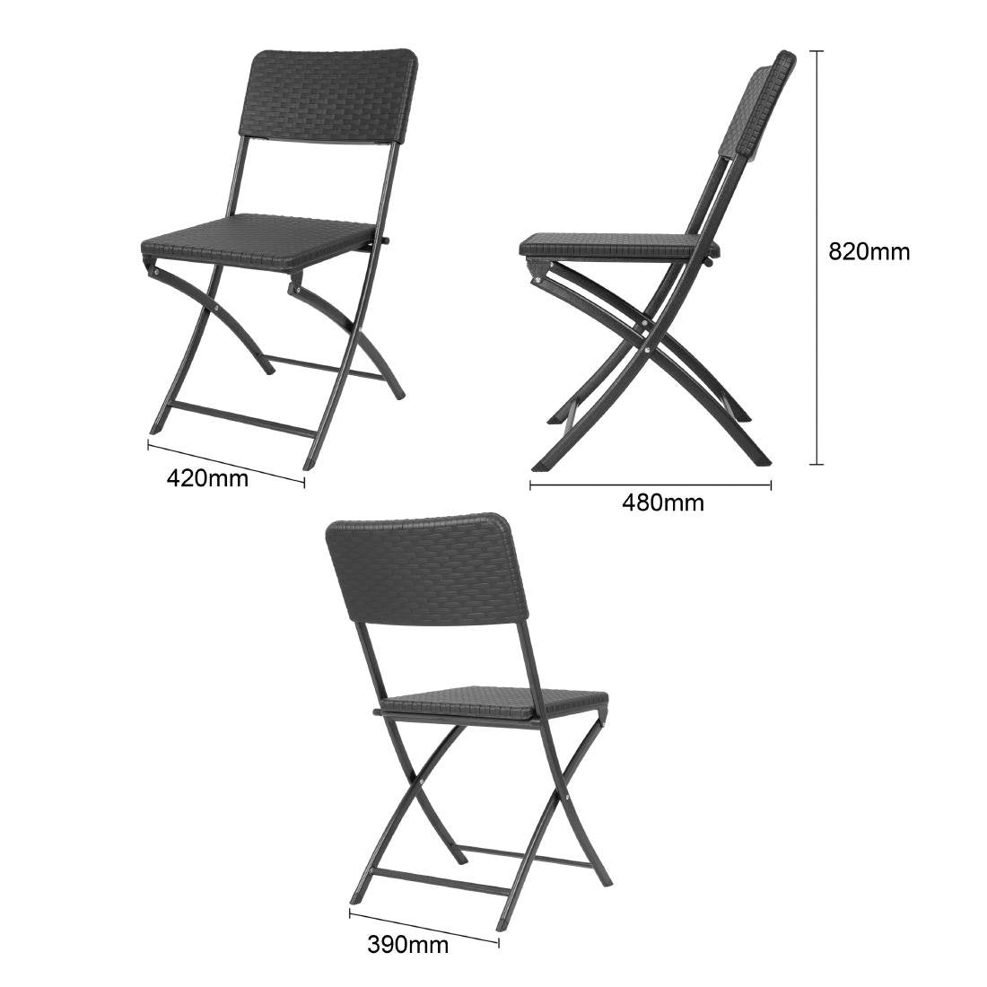 Chaises pliantes en rotin PE Bolero noires (lot de 2)