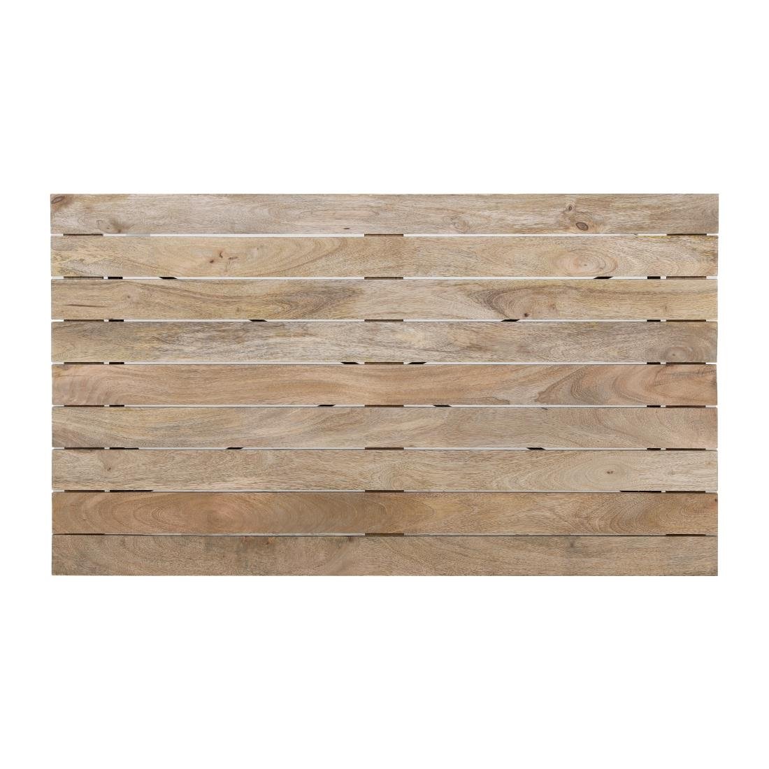 Table à manger à plateau à lattes en bois de manguier et piètement noir Bolero Bistro 1200 mm - NISBETS