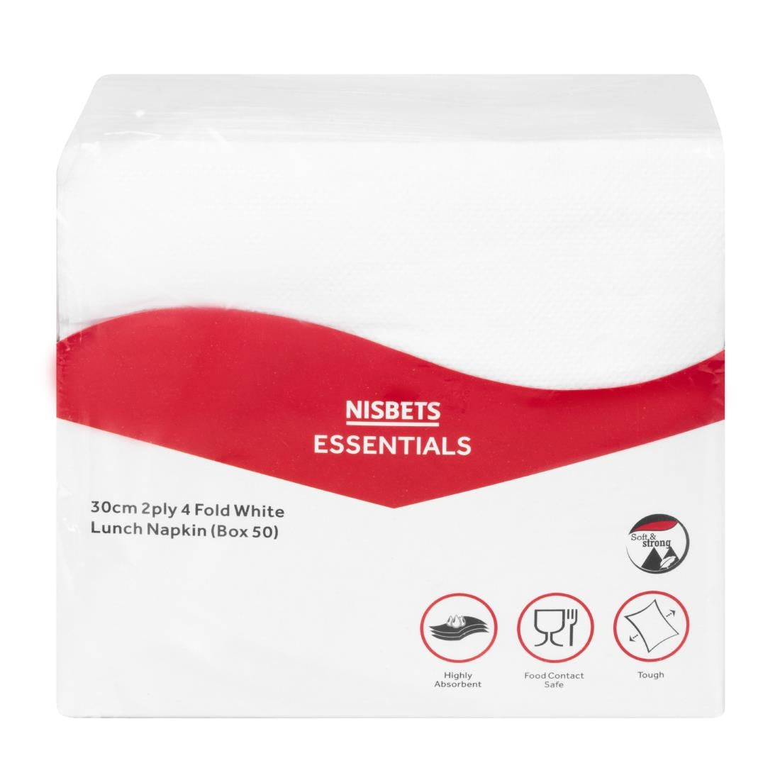 Serviettes déjeuner 2 plis Nisbets Essentials blanches pliées en 4 (lot de 50)