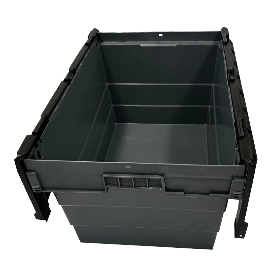 Caisse de transport/stockage en plastique Vogue avec couvercle attaché 600x400x320mm