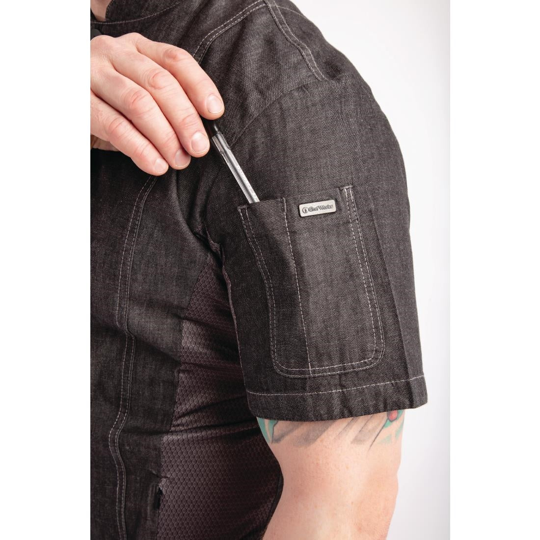 Veste mixte à boutons pression manches courtes Chef Works Tribeca denim noir S - NISBETS
