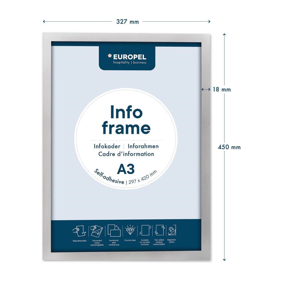 Cadres d'affichage autocollants Europel A3 argent (lot de 2)