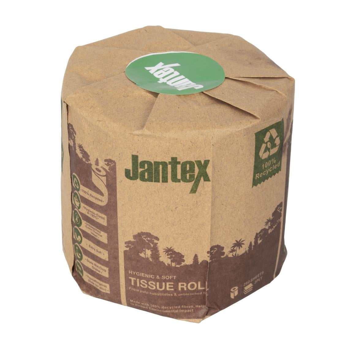 Rouleaux de papier toilette emballés Jantex Green 100 % recyclé 3 plis 260 feuilles (lot de 36)