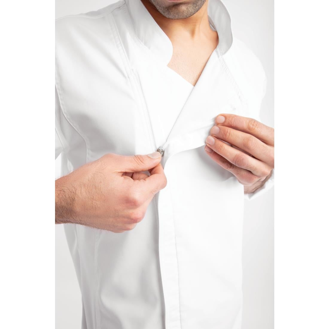 Veste de cuisine mixte légère à fermeture éclair Hartford Chef Works Urban blanche - NISBETS