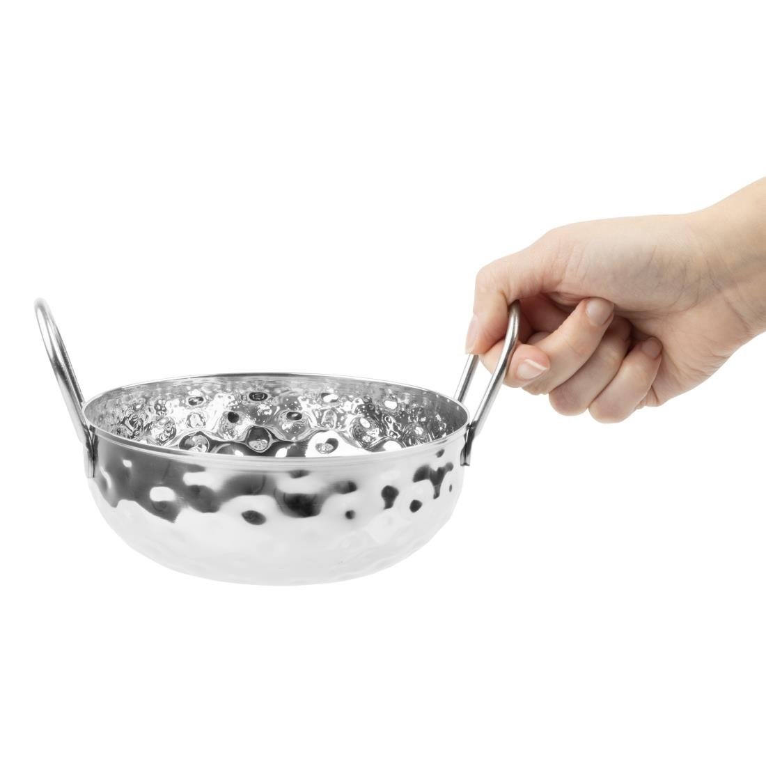 Plat Kadai martelé en inox double poignée Olympia Table Presentation 150 mm