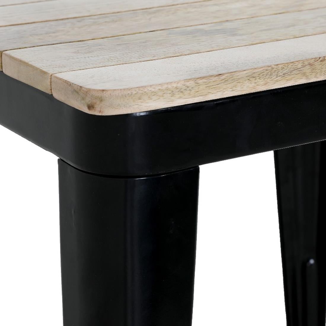 Table à manger à plateau à lattes en bois de manguier et piètement noir Bolero Bistro 650 mm - NISBETS