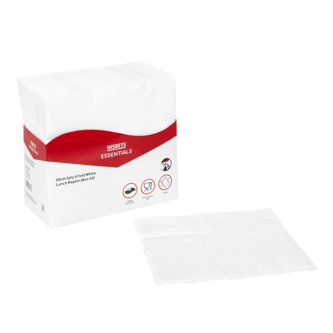Serviettes déjeuner 2 plis Nisbets Essentials blanches pliées en 4 (lot de 50)