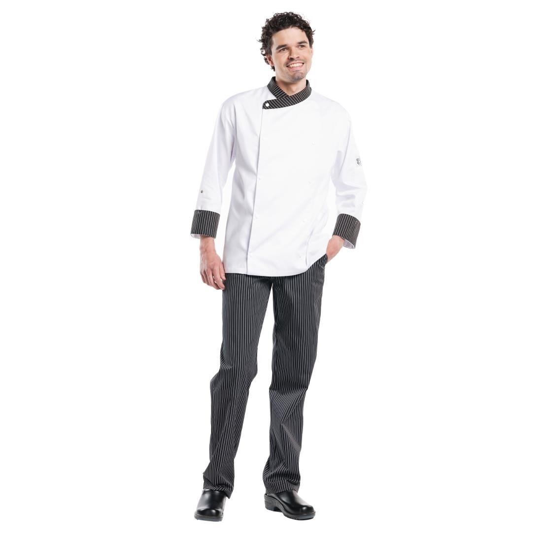 Pantalon de cuisine mixte Chaud Devant Ligne Noir rayé noir et blanc - NISBETS