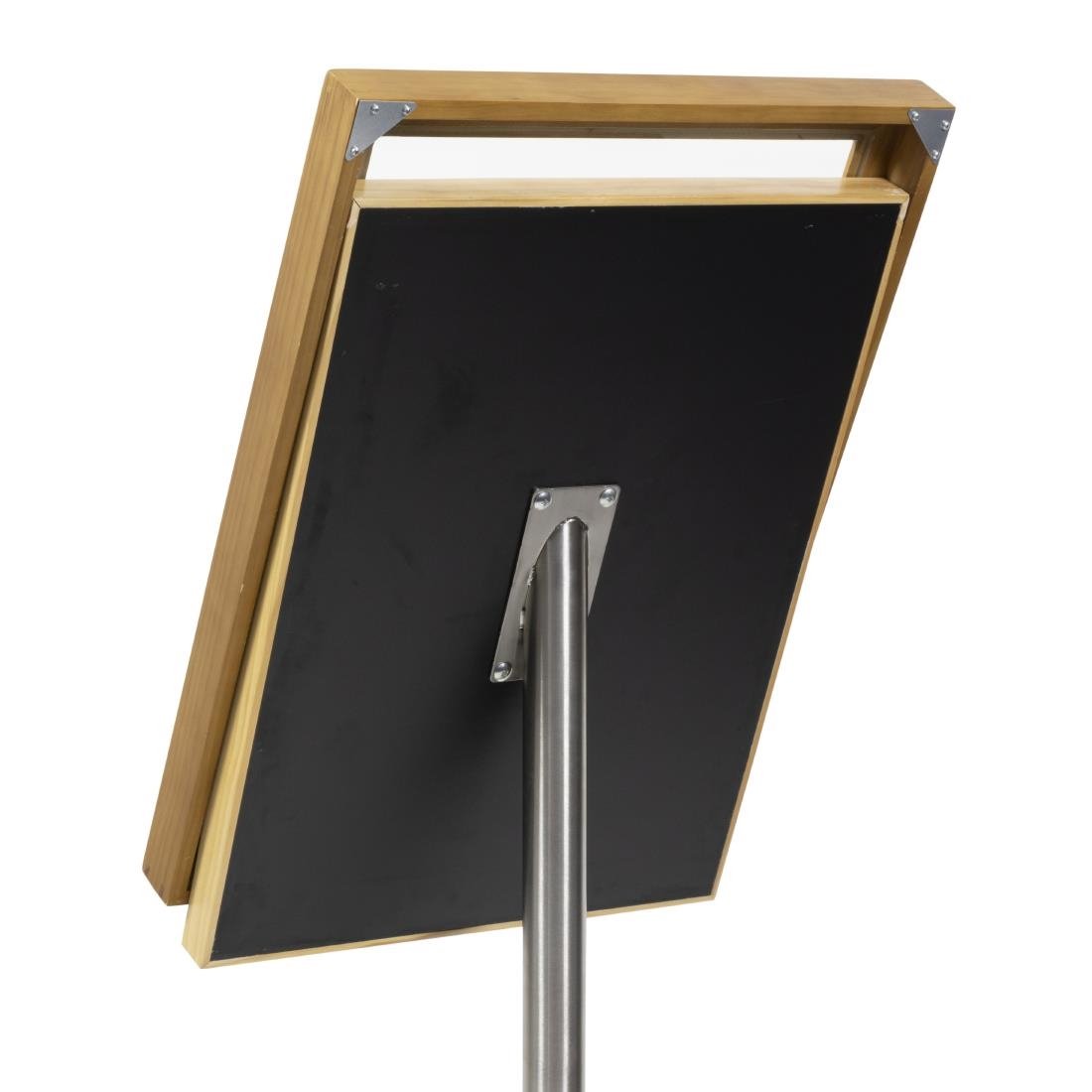 Porte-menu à LED blanches en teck Securit 4xA4 avec poteau et socle - NISBETS