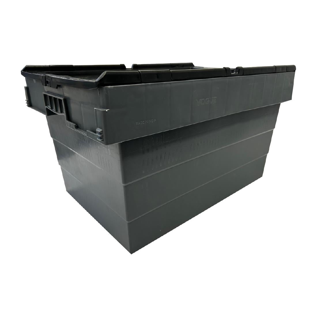 Caisse de transport/stockage en plastique Vogue avec couvercle attaché 600x400x320mm