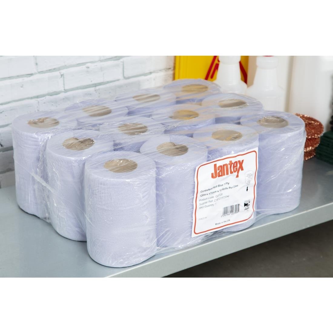 Mini bobines bleues à alimentation centrale 1 pli Jantex (lot de 12) - NISBETS