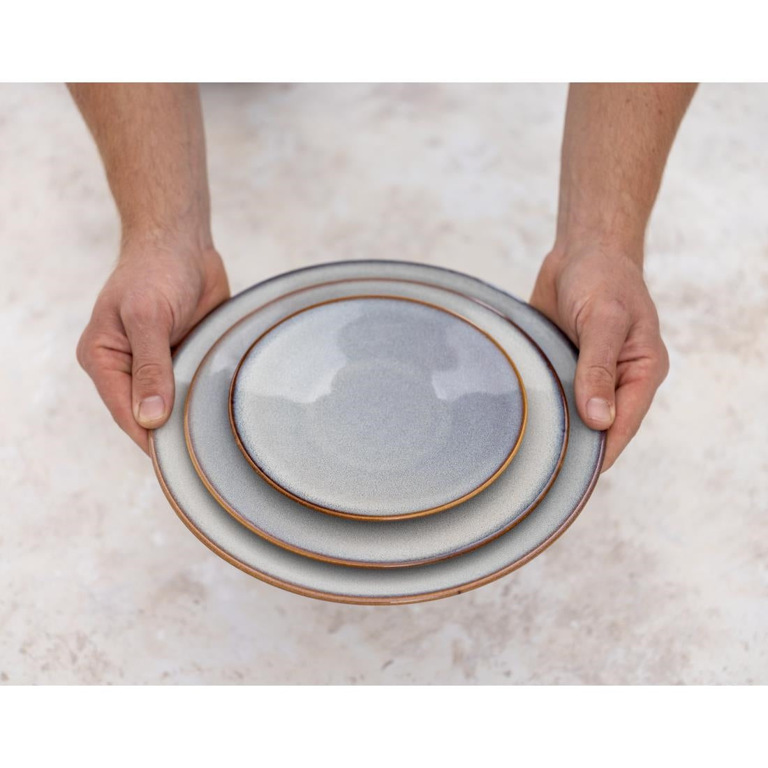 Assiettes plates Olympia Drift gris uni 280 mm (lot de 4)
