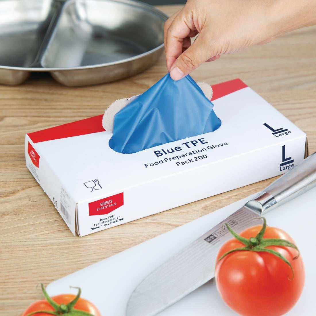 Gants alimentaires en TPE non poudrés bleus Nisbets Essentials (lot de 200) - Taille L
